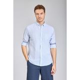 Bisse Regular Fit Paşa Yaka Çizgili Açık Mavi Pamuk Keten Erkek Gömlek GMKTN3PS224008_D35