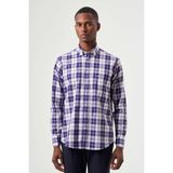Bisse Regular Fit Paşa Yaka Ekoseli Lila Erkek Gömlek GM23K232009_D44