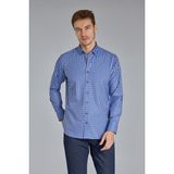 Bisse Regular Fit Paşa Yaka Kare Desenli Lacivert Pamuk Erkek Gömlek GMEKS4KPS242070_E39