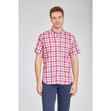 Bisse Regular Fit Paşa Yaka Kırmızı Desenli Pamuk Keten Erkek Gömlek GMKTN3PS224005_D24