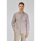 Bisse Regular Fit Spor Yaka Çizgili Açık Kahve Pamuk Erkek Gömlek GMCZG3SP224005_10 - XL