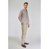 Bisse Regular Fit Spor Yaka Çizgili Açık Kahve Pamuk Erkek Gömlek GMCZG3SP224005_10