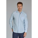 Bisse Regular Fit Spor Yaka Çizgili Açık Mavi Pamuk Erkek Gömlek GMCZG3SP224005_D33