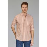 Bisse Regular Fit Spor Yaka Çizgili Somon Pamuk Erkek Gömlek GMCZG3SP224005_30