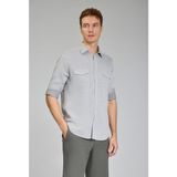 Bisse Regular Fit Spor Yaka Gri Pamuk Keten Erkek Gömlek GMKTN3SP224007_D55 - 2XL