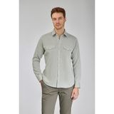 Bisse Regular Fit Spor Yaka Yeşil Pamuk Keten Erkek Gömlek GMKTN3SP224007_D47