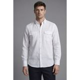 Bisse Regular Fit Uzun Kol Keten Paşa Yaka Beyaz Erkek Gömlek BSGMKTN25327_D01 - 2XL
