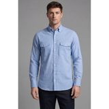 Bisse Regular Fit Uzun Kol Keten Paşa Yaka Mavi Erkek Gömlek BSGMKTN25327_D35