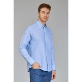 Bisse Regular Fit Uzun Kollu Açık Mavi Keten Pamuk Karışımlı Erkek Gömlek GMKTN250002_33 - XL