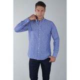 Bisse Regular Fit Uzun Kollu Lacivert Pamuk Keten Erkek Gömlek GMKTN250002_C39 - XL