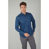 Bisse Uzun Kollu Lacivert Denim Desenli Erkek Gömlek GMJEAN252170_D39
