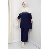 BisuModa Örme Sim Desenli Triko Tunik Pantolon Takım