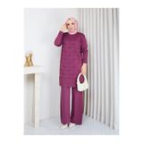 BisuModa Soğuk İplik Yıldız Desenli Triko Tunik Pantolon Takım