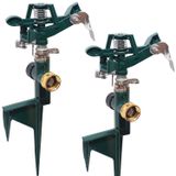 Biswing Metal Basamak Spike üzerinde 2 Paket Darbeli Yağmurlama Kafası, Ağır Hizmet Çinko Alaşımlı Çim Yağmurlama, Sağlam Spike Tabanında Ayarlanabilir Kapsama Nozulu, 360 Derece Geniş Alan Sulama,
