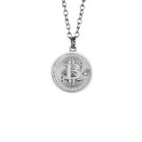 Bitcoin Sanal Para Kolye Erkek Kadın Kolye Antik Gümüş Kaplama 60 cm Düz Zincir