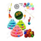Bite Pet 8'Li Oyun Seti: Yapışkan Olta+3 Katlı Kedi Oyuncağı+Tüylü Top+Kedi Oltası+Zilli Top+ 3Adet Oyun Topu