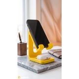 Bitenzo 3D Masaüstü Özel Tasarım Akıllı Telefon ve Kulaklık Standı - 2'si 1 Arada Ergonomik Düzenleyici Aparat - Sarı