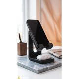 Bitenzo 3D Masaüstü Özel Tasarım Akıllı Telefon ve Kulaklık Standı - 2'si 1 Arada Ergonomik Düzenleyici Aparat - Siyah