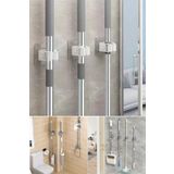 BİTERSE 4 Adet Pratik Yapışkanlı Mop Tutucu Çok Amaçlı Banyo Mutfak Eşya Tutucu Beyaz