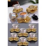 BİTERSE 6 Kişilik Lüks Gold İnci Desenli Kahve Fincan Takımı Nisa Kahve Seti