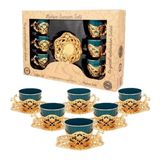 Biterse 6 Kişilik Lüks Kahve Seti Kahve Fincanı Takımı Kahve Sunum Seti Yeşil Gold