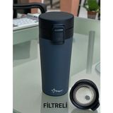 Bitki Çayı Termosu Filtreli Sıcak Soğuk Süzgeçli El Termos Araç Okul Iş Seyahat Bardak Termos 380ML - Açık Gri - Lacivert