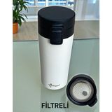 Bitki Çayı Termosu Filtreli Sıcak Soğuk Süzgeçli El Termos Araç Okul Iş Seyahat Bardak Termos 380ML - Açık Krem