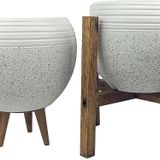Bitki Tasarımı Beyaz Granit Küp Saksı Saksılık Salon Çiçeklik İkili Set (3 Ayak-4 Ayak)