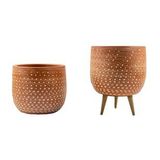 Bitki Tasarımı Beyaz Nokta Desenli Toprak Saksı Saksılık Salon Çiçeklik İkili Set Ayaksız - 3 Ayaklı- 19 CM