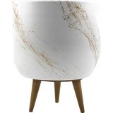 BİTKİ TASARIMI EV DEKORASYON AKSESUAR BEYAZ ÜZERİ GOLD MERMER EFEKTLİ TOPRAK SAKSI SAKSILIK SALON ÇİÇEKLİK 3 AYAKLI - 19 CM