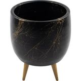 Bitki Tasarımı Ev Dekorasyon Aksesuar Siyah Üzeri Gold Mermer Efektli Toprak Saksı Saksılık Salon Çiçeklik 3 Ayaklı - 19 CM