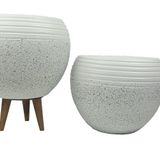 Bitki Tasarımı Ev Dekorasyon Beyaz Granit Küp Saksı Saksılık Salon Çiçeklik İkili Set (3 Ayaklı-Ayaksız)