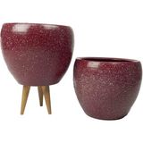 Bitki Tasarımı Ev Dekorasyon Bordo Granit Toprak Saksı Saksılık Salon Çiçeklik İkili Set Ayaksız - 3 Ayaklı- 15 CM - Kırmızı