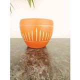 BİTKİ TASARIMI EV DEKORASYON DİK ÇİZGİ DESENLİ TERRAKOTA TOPRAK SAKSI SAKSILIK SALON ÇİÇEKLİK - 15 CM