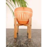 BİTKİ TASARIMI EV DEKORASYON DİK ÇİZGİ DESENLİ TERRAKOTA TOPRAK SAKSI SAKSILIK SALON ÇİÇEKLİK 4 AYAKLI - 15 CM