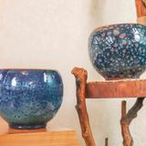 Bitki Tasarımı Ev Dekorasyon Okyanus Mavisi Ve Lacivert Şekilli Artistik Çift Sırlı İç Ve Dış Mekan Kullanımlı Toprak Terrakota Saksı Saksılık Salon Çiçeklik İkili Set