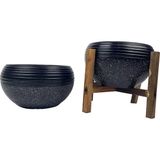 Bitki Tasarımı Ev Dekorasyon Siyah Granit Küp Aranjman Saksı Saksılık Salon Çiçeklik İkili Set (Ayaksız-4 Ayak) - Siyah Mermer