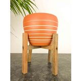 BİTKİ TASARIMI EV DEKORASYON YAN ÇİZGİ DESENLİ TERRAKOTA TOPRAK SAKSI SAKSILIK SALON ÇİÇEKLİK 4 AYAKLI - 15 CM