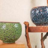 Bitki Tasarımı Ev Dekorasyon Yeşil Şekilli Ve Lacivert Şekilli Artistik Çift Sırlı İç Ve Dış Mekan Kullanımlı Toprak Terrakota Saksı Saksılık Salon Çiçeklik İkili Set