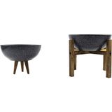 Bitki Tasarımı Gri Granit Boyalı Aranjman-Sunumluk Toprak Saksı-Ikili Set-20 cm Çap-No:1