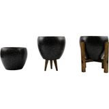 Bitki Tasarımı Gri Granit Boyalı Toprak Saksı-Üçlü Set-Terracota-15 cm Çap