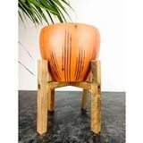 Bitki Tasarımı Siyah Çizgi Desenli Terrakota Toprak Saksı Saksılık Salon Çiçeklik 4 Ayaklı - 15 Cm