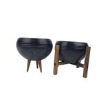 Bitki Tasarımı Siyah Granit Küp Aranjman Saksı Saksılık Salon Çiçeklik İkili Set (3 Ayak-4 Ayak)