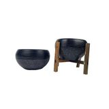 Bitki Tasarımı Siyah Granit Küp Aranjman Saksı Saksılık Salon Çiçeklik İkili Set (Ayaksız-4 Ayak)