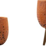 Bitki Tasarımı Siyah Nokta Desenli Terakota Toprak Saksı Saksılık Salon Çiçeklik İkili Set Ayaksız, 3 Ayaklı 12 Cm