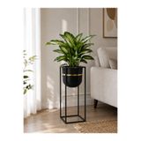 bitkidünyam Bitkidunyam Mat Metal Kare Ayaklı Saksı, Altın Detaylı Kenar, Silindirik, Modern Tasarım, 50x21 CM No:5