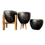 bitkitasarımı BİTKİ TASARIMI EV DEKORASYON SİYAH ÜZERİ GOLD MERMER EFEKTLİ TOPRAK SAKSI SAKSILIK SALON ÇİÇEKLİK ÜÇLÜ SET - 15 CM