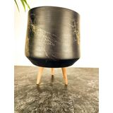 bitkitasarımı BİTKİ TASARIMI SİYAH ÜZERİ GOLD MERMER EFEKTLİ KESKİN HATLI TERRACOTA TOPRAK SAKSI 19 CM ÇAP