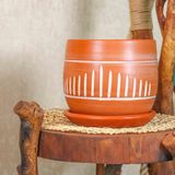 Bitkitasarımı Ev Dekorasyon Doğal Çizgili Model Tabaklı Terracota Toprak Saksı Saksılık Salon Çiçeklik 19 CM