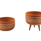 bitkitasarımı TERRACOTA HİTİT DESEN TOPRAK ARANJMAN SAKSI İKİLİ SET – 20 CM ÇAP NO:1
